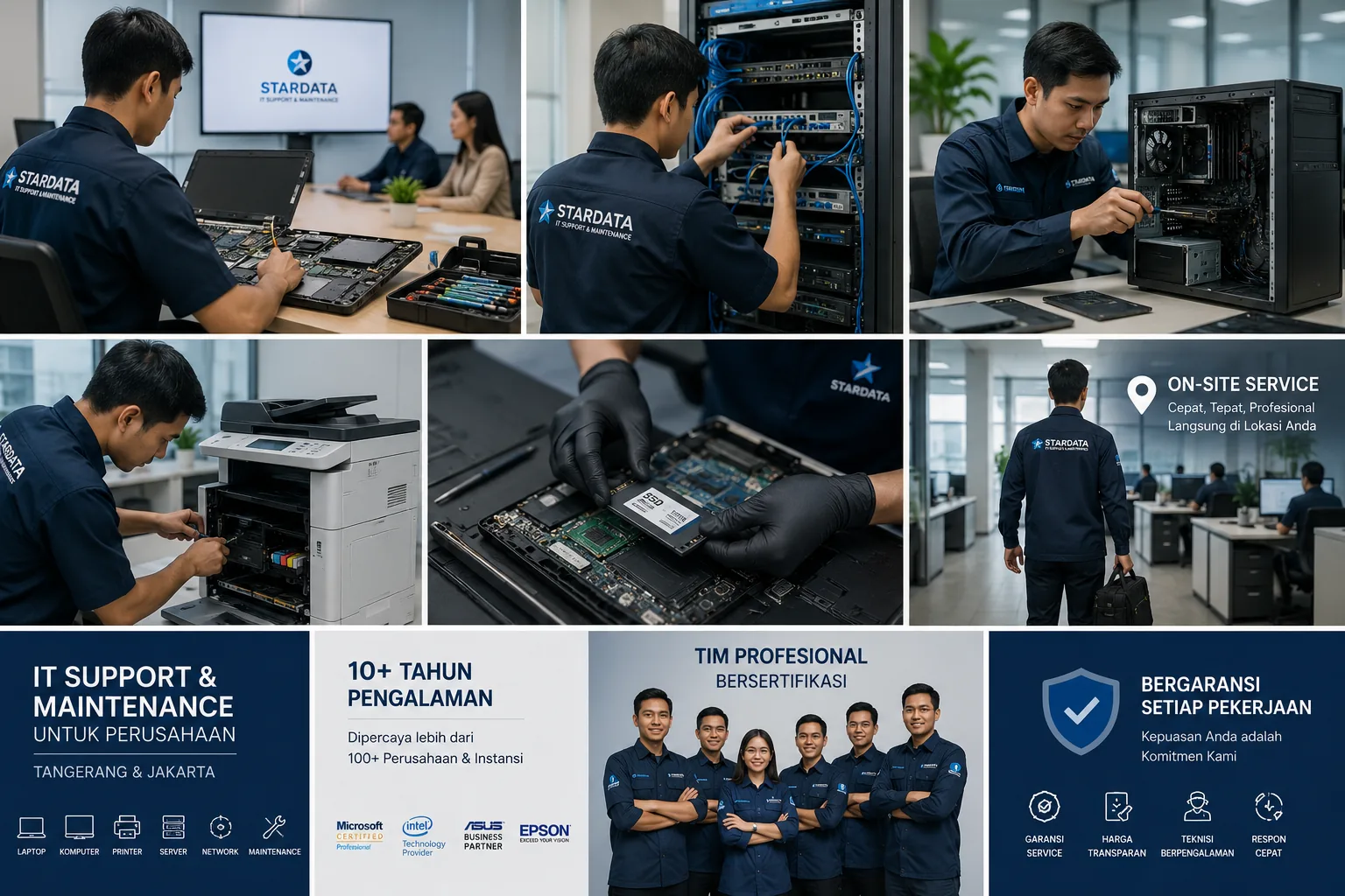 Teknisi Stardata Service melakukan maintenance laptop dan perangkat IT perusahaan